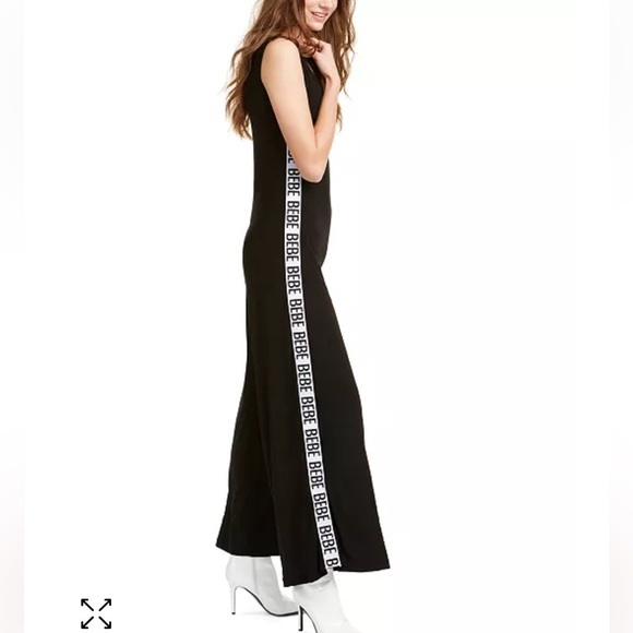 bebe Pants - BEBE Logo-Stripe Black & White Wide Leg Women’s Jumpsuit, Size 1X
